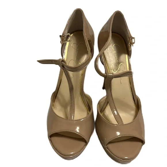 Women’s JESSICA SIMPSON, T-Strap, Open Toe Heels, Tan, Size 8M/38.5 - Picture 2 of 5